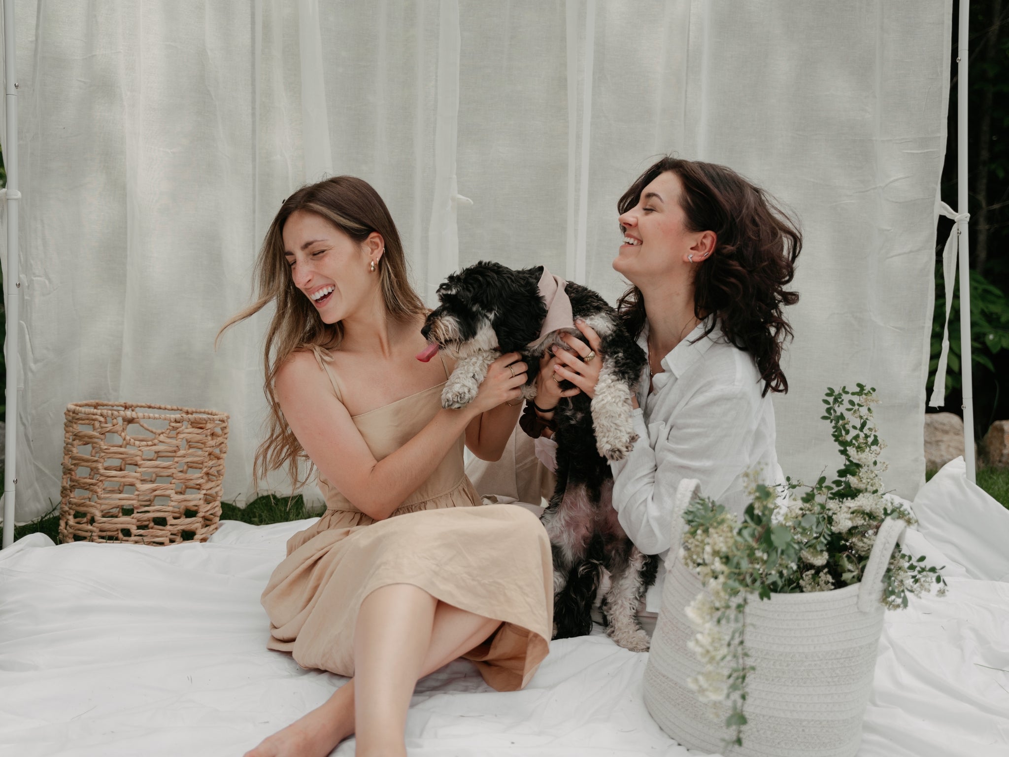 Photo deux femmes et un chien